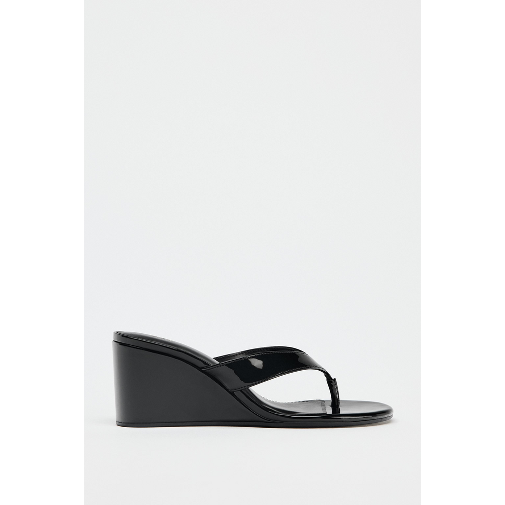 Zara PATENT WEDGE SANDALS in Black - Picture 1 of 2